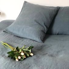Parure de lit en chanvre lavé bleu minéral 260x240cm – Douro