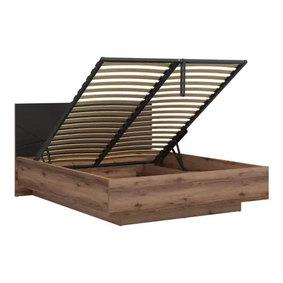 Lit coffre 160×200 sommier inclus noir et naturel