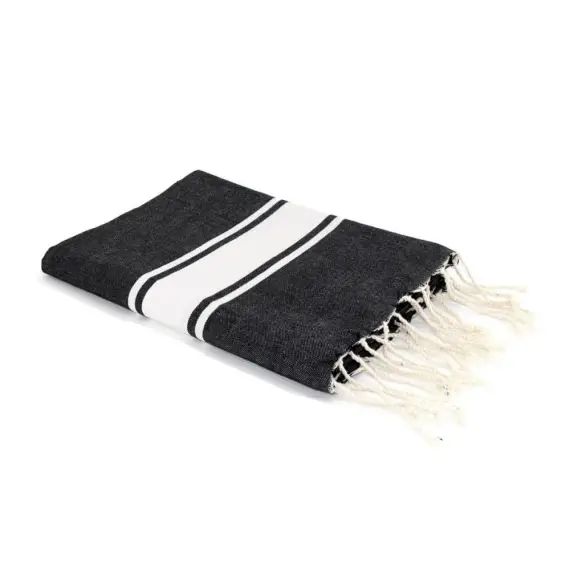 Fouta en coton bande blanche 100×200 Noir