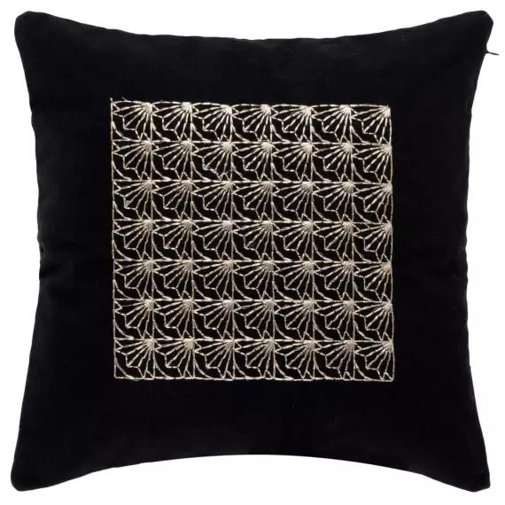 Housse de coussin en coton blanc motif floral brodé en lurex doré 40×40