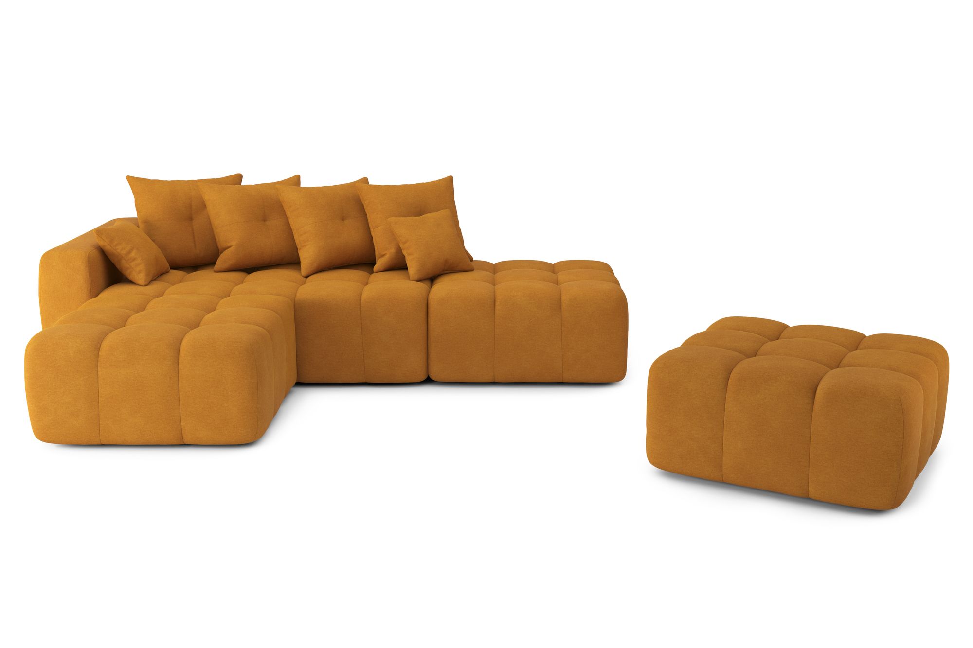Canapé d’angle gauche convertible en tissu 6 places moutarde