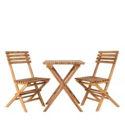 Cuenca – Ensemble de jardin 2 chaises 1 table en bois – Couleur – Naturel