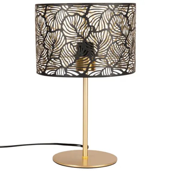 Lampe ajourée en métal doré et noir
