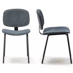 Lot de 2 chaises en velours côtelé bleu piètement noir