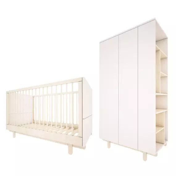 Chambre bébé : Duo – Lit évolutif 70×140 armoire 2 portes blanc