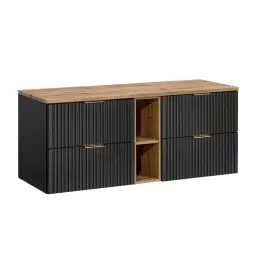 Meuble sous-vasque 140cm 2 niches noir et naturel