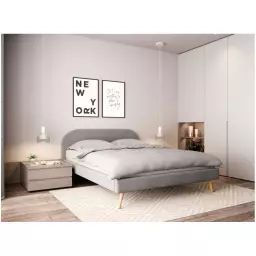 Cadre de lit MOBY avec sommier à lattes en tissu – Gris, Largeur – 160 cm – 103 x 203 x 89 cm – Usinestreet