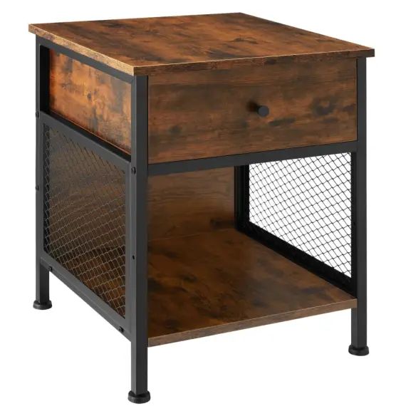 Table de chevet Style industriel Bois foncé industriel, rustique