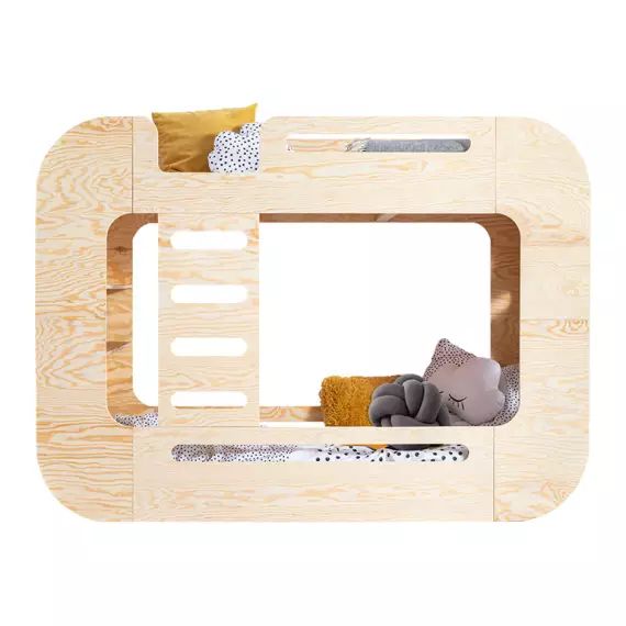 Lit superposé 90×200 échelle à gauche sommier inclus naturel