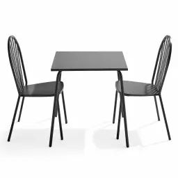 Ensemble table de jardin bistrot et 2 chaises en acier gris