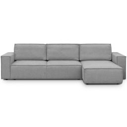 Canapé d’angle convertible réversible 5 places en tissu gris chiné