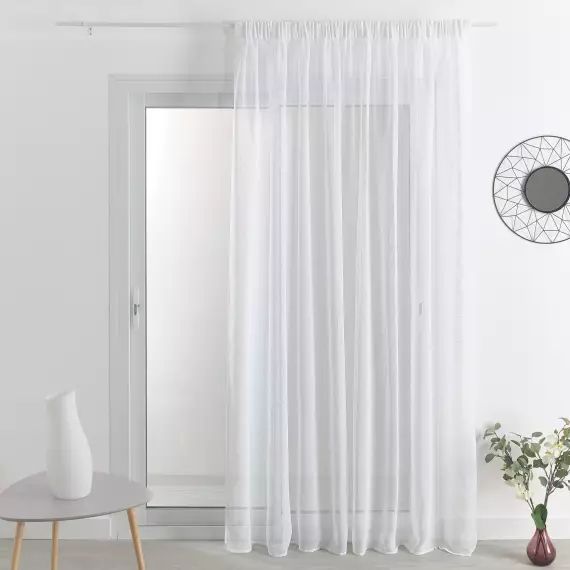 Voilage effet lin à galon fronceur polyester blanc 240 x 240