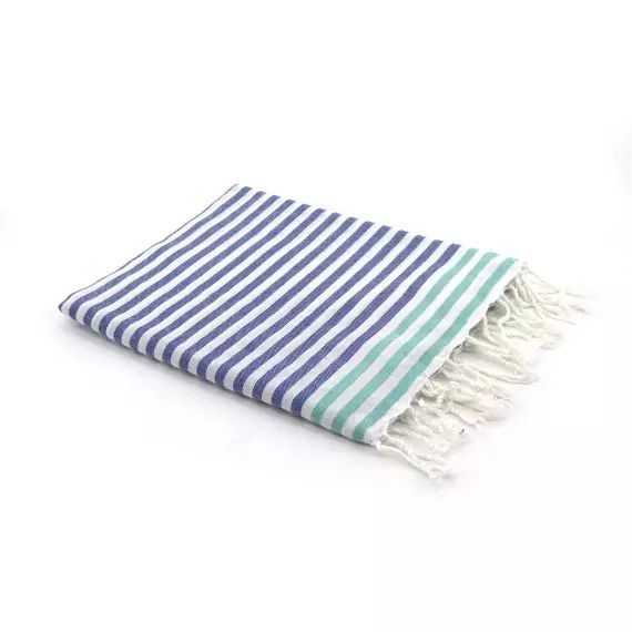 Fouta en coton 100×200 Bleu grec et vert turquoise