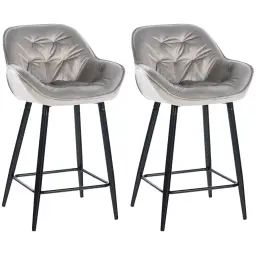 Lot de 2 Tabourets de bar Avec accoudoirs velours Gris