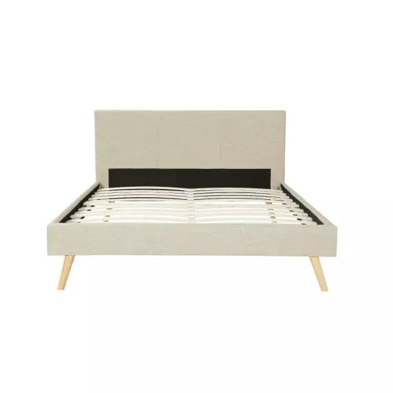 Lit scandinave en tissu beige avec sommier à lattes 160×200