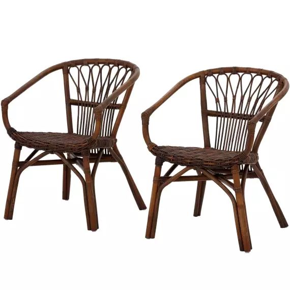 Lot de 2 chaises de salle à manger en rotin marron