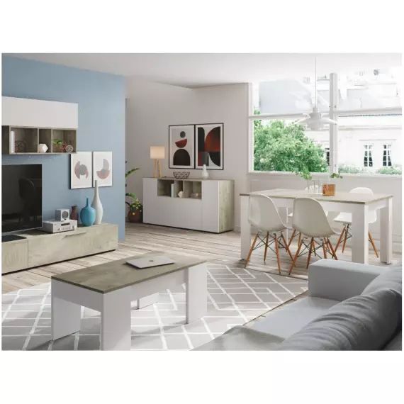 Table à manger THEA extensible L140/190cm – Blanc et Bois blanchi – 190 x 90 x 78 cm – Usinestreet