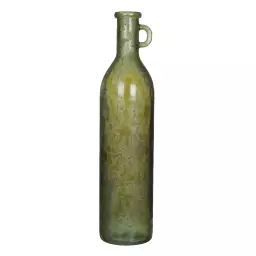 Vase bouteille en verre recyclé avec piognée vert foncé H75