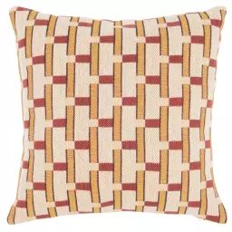 Housse de coussin tissé jacquard motifs graphiques marron et terracotta 40×40