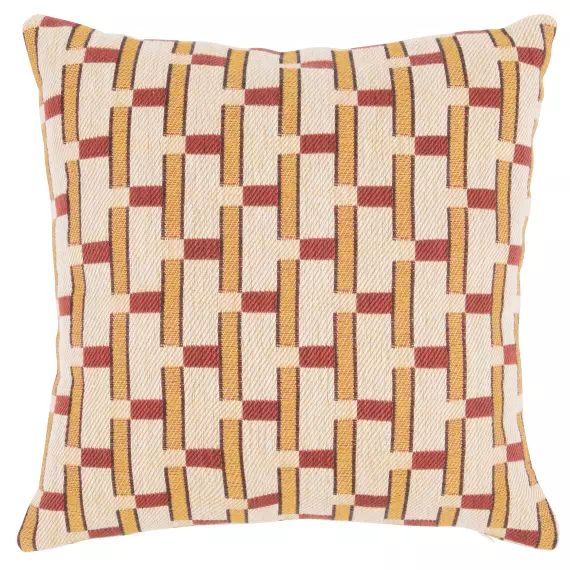 Housse de coussin tissé jacquard motifs graphiques marron et terracotta 40×40