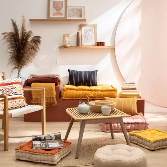 Coussin de sol Leya, jaune l.40 x H.40 cm INSPIRE