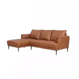 Canapé d’angle 3 places en cuir marron