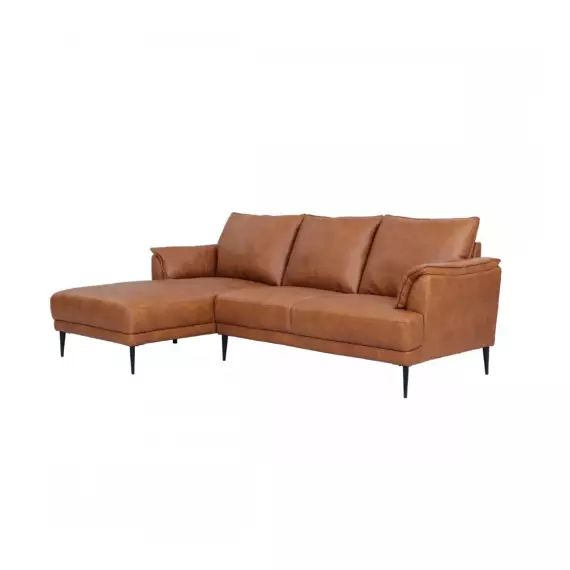 Canapé d’angle 3 places en cuir marron