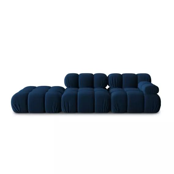 Canapé modulable gauche 4 places en tissu velours bleu roi