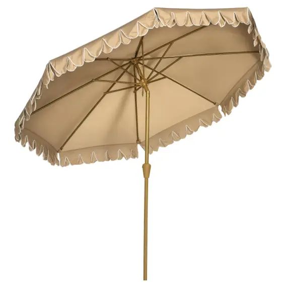 Parasol octogonal inclinable Ø 2,65 m acier aspect bois toile beige