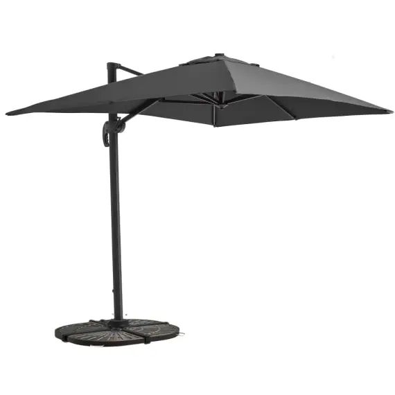 Parasol déporté 2×3 m et 4 dalles lestées aluminium gris anthracite