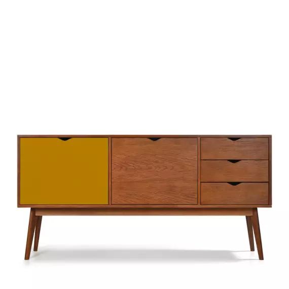 Ström – Buffet design 2 portes 3 tiroirs teinté noyer L170 cm – Couleur – Porte ocre