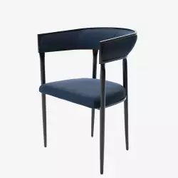 Chaise de salle à manger design dossier arrondi velours bleu marine Aurore