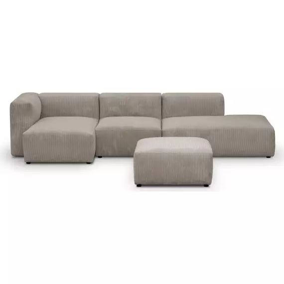 Canapé modulable angle gauche 5 places velours côtelé taupe + pouf