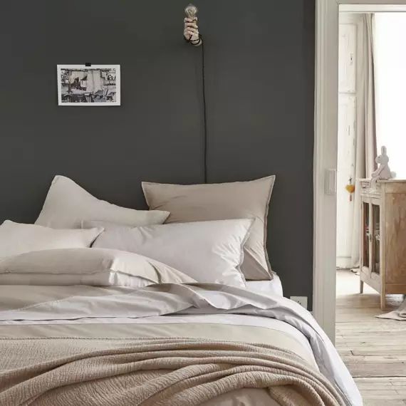 Housse de couette en percale de coton gris 140×200