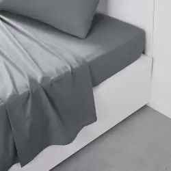 Drap plat pour lit 2 personnes uni en coton gris 240 x 300