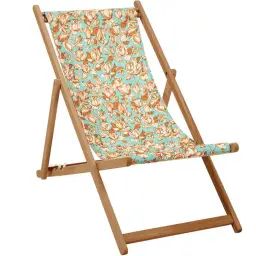 Chilienne pliante en acacia et imprimé fleuri orange