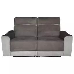 Canapé droit relaxation électrique  2 places en tissu NIGHT coloris gris foncé/gris clair