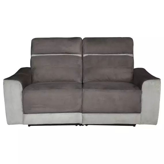 Canapé droit relaxation électrique  2 places en tissu NIGHT coloris gris foncé/gris clair