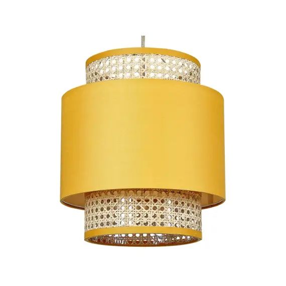 Lampe suspension en rotin jaune et naturel
