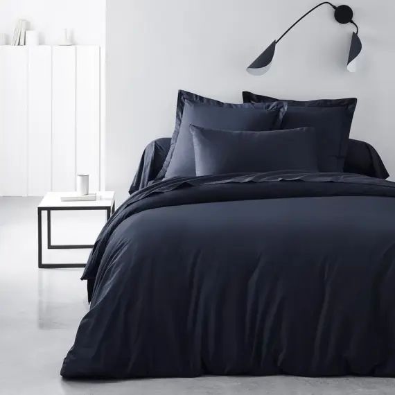 Housse de couette pour lit en Coton Bleu marine 240×260 cm