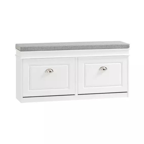 Banc de rangement à chaussures 2 abattants avec coussin en mdf  blanc