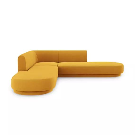 Canapé d’angle symétrique 5 places en tissu velours jaune