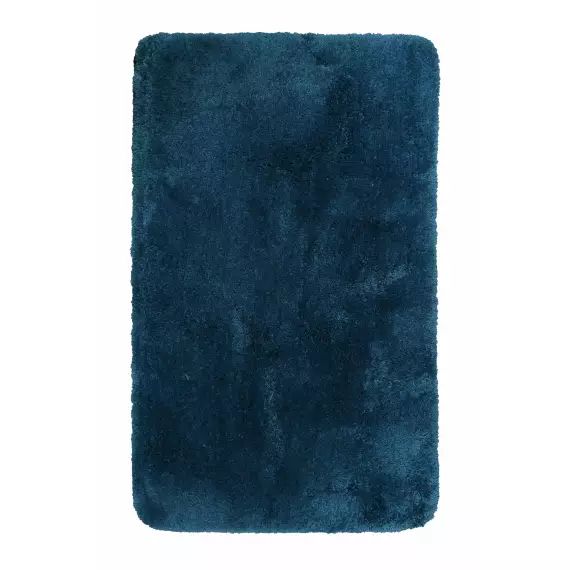 Tapis de bain microfibre très doux uni bleu pétrole 80×150