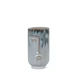 Vase en céramique avec visage H17cm gris bleuté