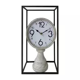 Horloge de table vieille en MDF et métal noire et blanche