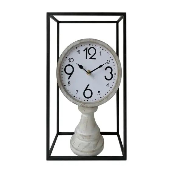 Horloge de table vieille en MDF et métal noire et blanche