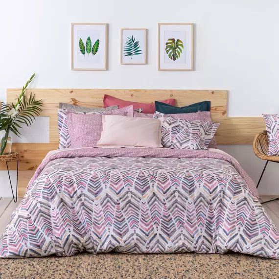 Housse de couette réversible en coton  260×240 cm mauve