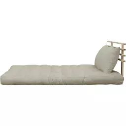 Tête de lit en pin massif avec futon lin 140×200