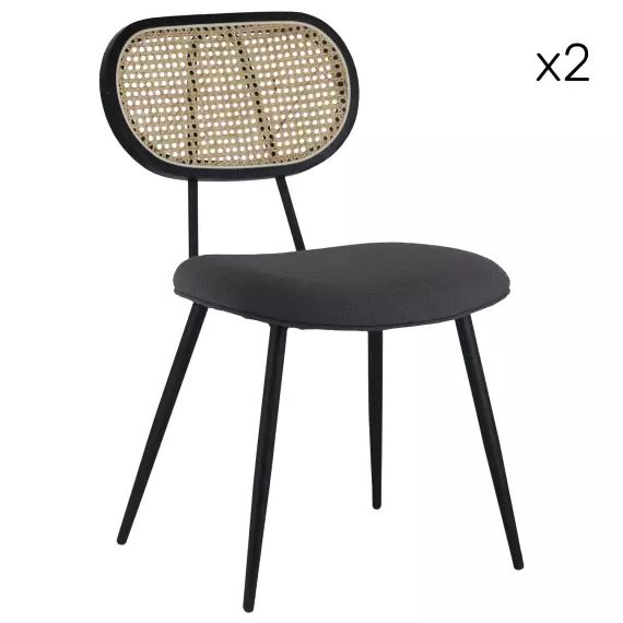 Lot de 2 chaises en cannage et tissu boucle gris