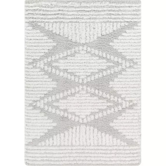 Tapis Shaggy Ethnique, Blanc et Gris – 160x220cm